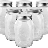 Golden Spoon Mason Jars, With Regular Lids, and Lids for Drinking, Regular Mouth, Dishwasher Safe, BPA Free, (Set of 6) (16 oz/Pint)